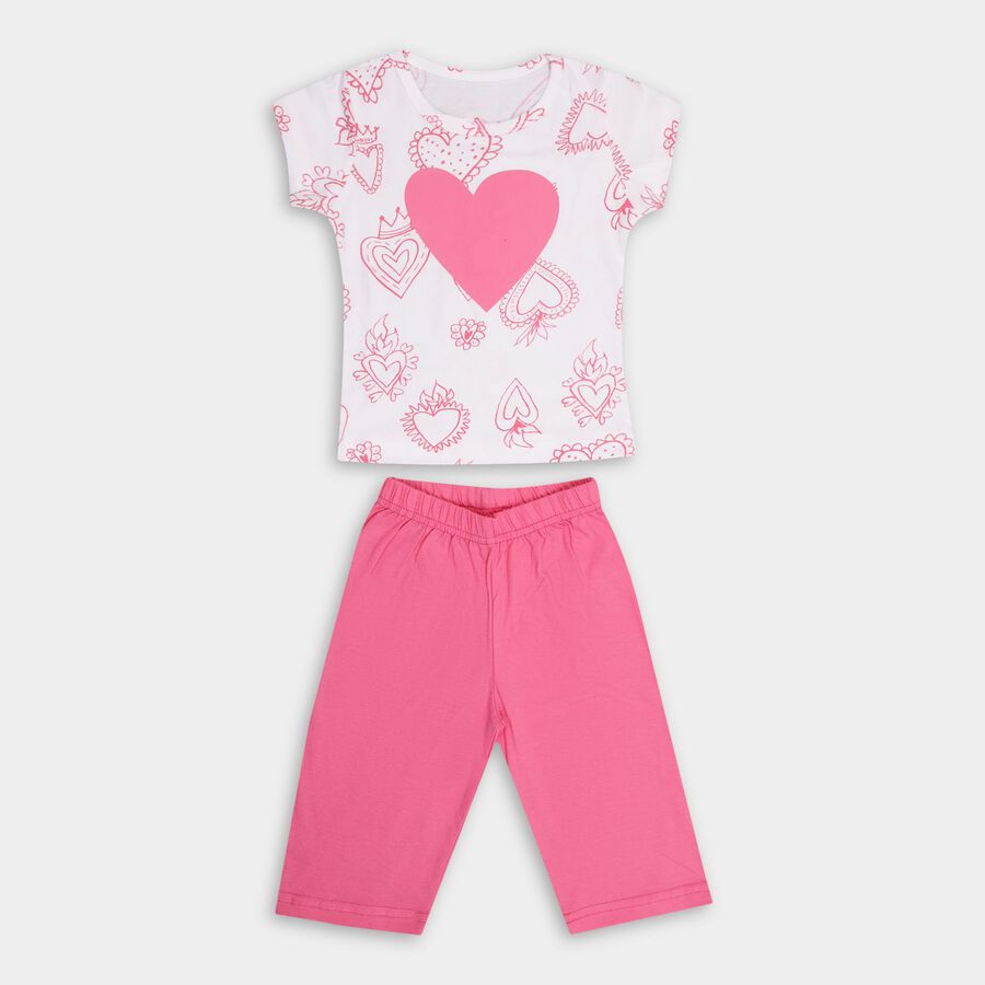 Girls' 100% Cotton Capri Set , White, large image number null