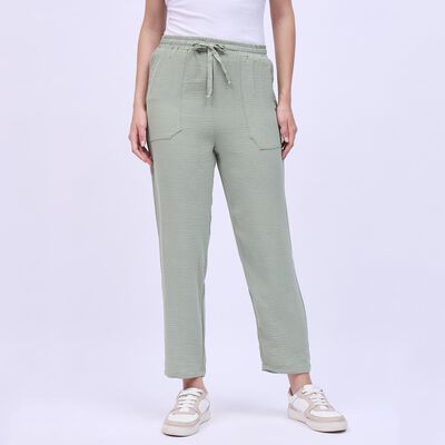 Women's Soft Sage Green Relaxed Fit Textured Track Pants
