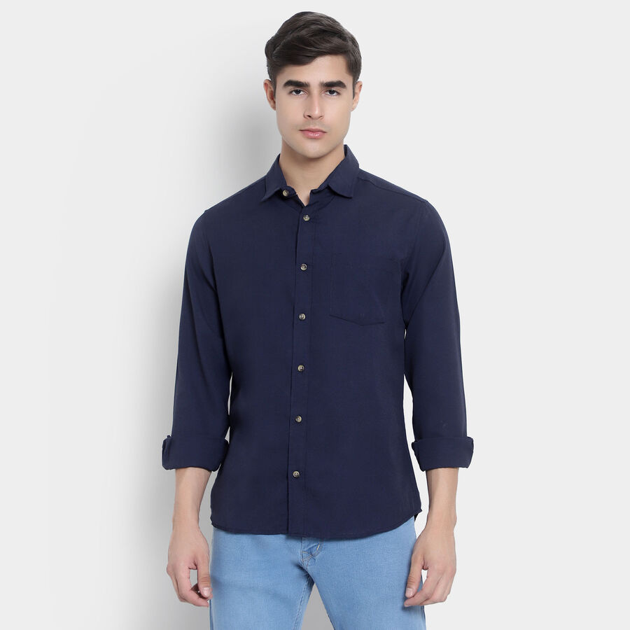 Solid Casual Shirt, Navy Blue, large image number null