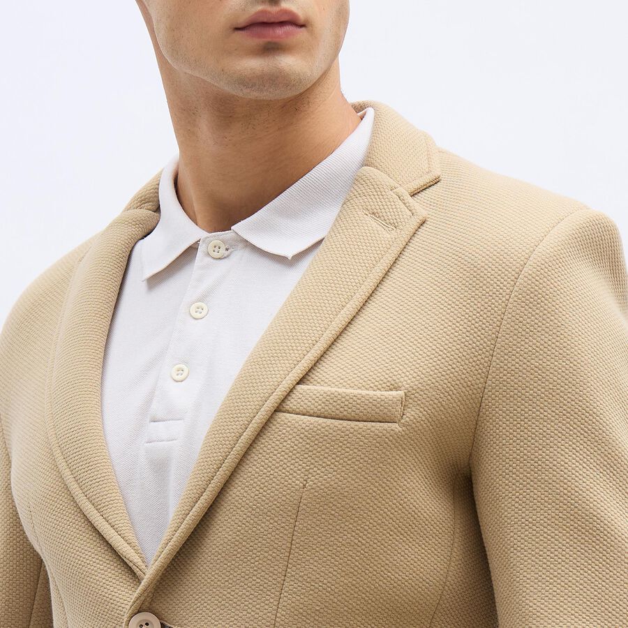 Men's Light Beige Slim Fit Single-Breasted Blazer, गहरा पीला, large image number null