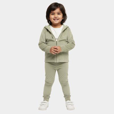Girls Muted Sage Green Zip-Up Hoodie Casual Hipster Set