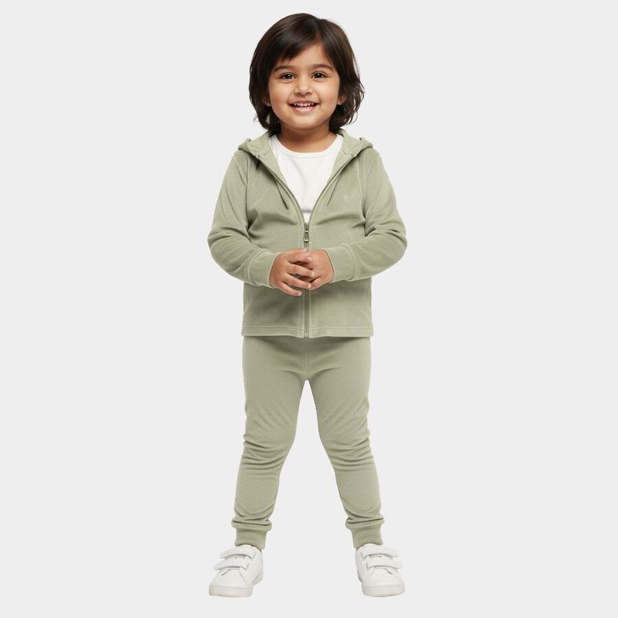 Girls Muted Sage Green Zip-Up Hoodie Casual Hipster Set, Light Green, large image number null