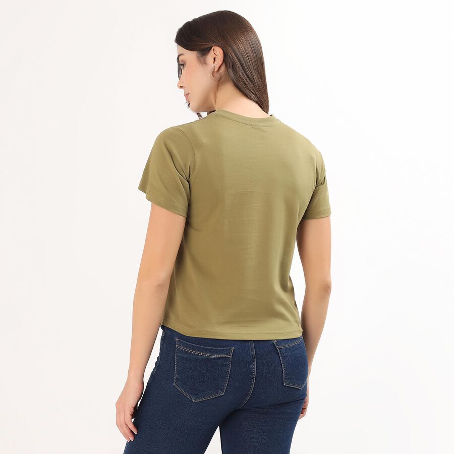Women's Muted Olive Green Cotton Round Neck Casual T-Shirt, Olive, large