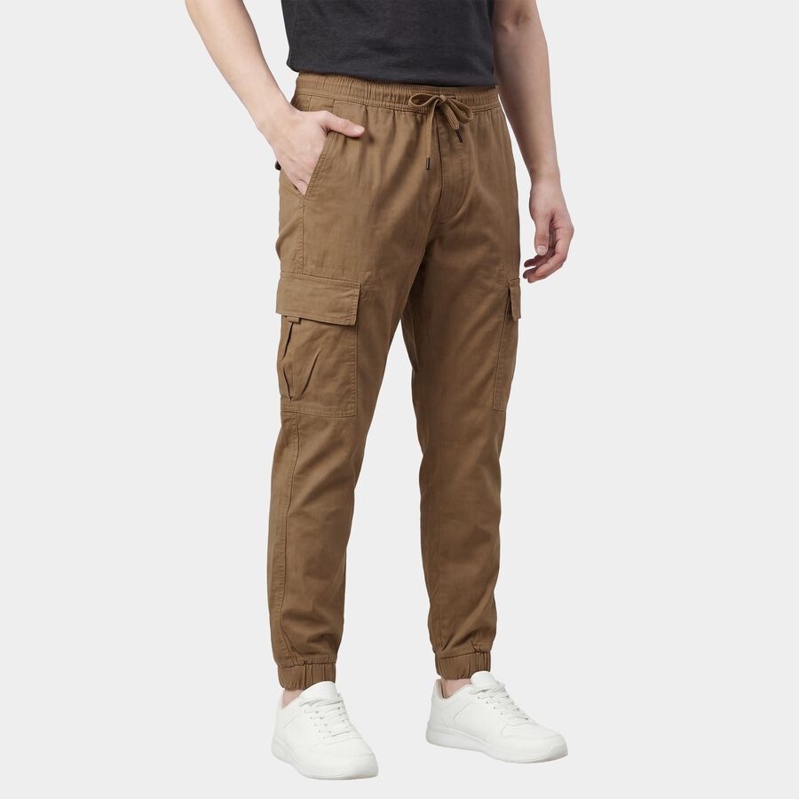 Men's Slim Fit Casual Trousers, Khaki, large