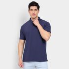 Men's Collared Half Sleeves T-Shirt, Dark Blue, small