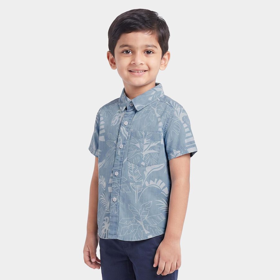 Boys Light Blue Cotton Floral Shirt, Light Blue, large