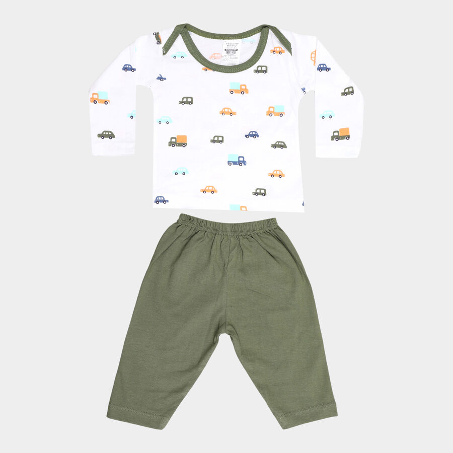 Infants Cotton Printed Baba Suit, Olive, large image number null