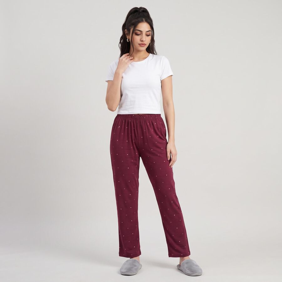 Women's Maroon Straight Fit Heart Printed Lounge Pyjama, वाइन, large