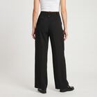 Women's Black Wide Leg Pleated Trousers, काला, small