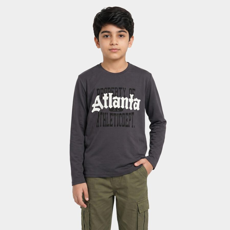 Boys Dark Grey Round Neck Regular Boys T-Shirt, Dark Grey, large