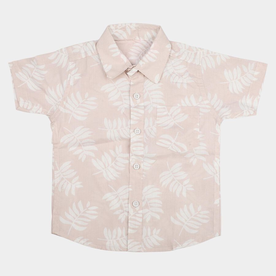 Boys Pink Cotton Short Sleeves Collar Shirt, Pink, large