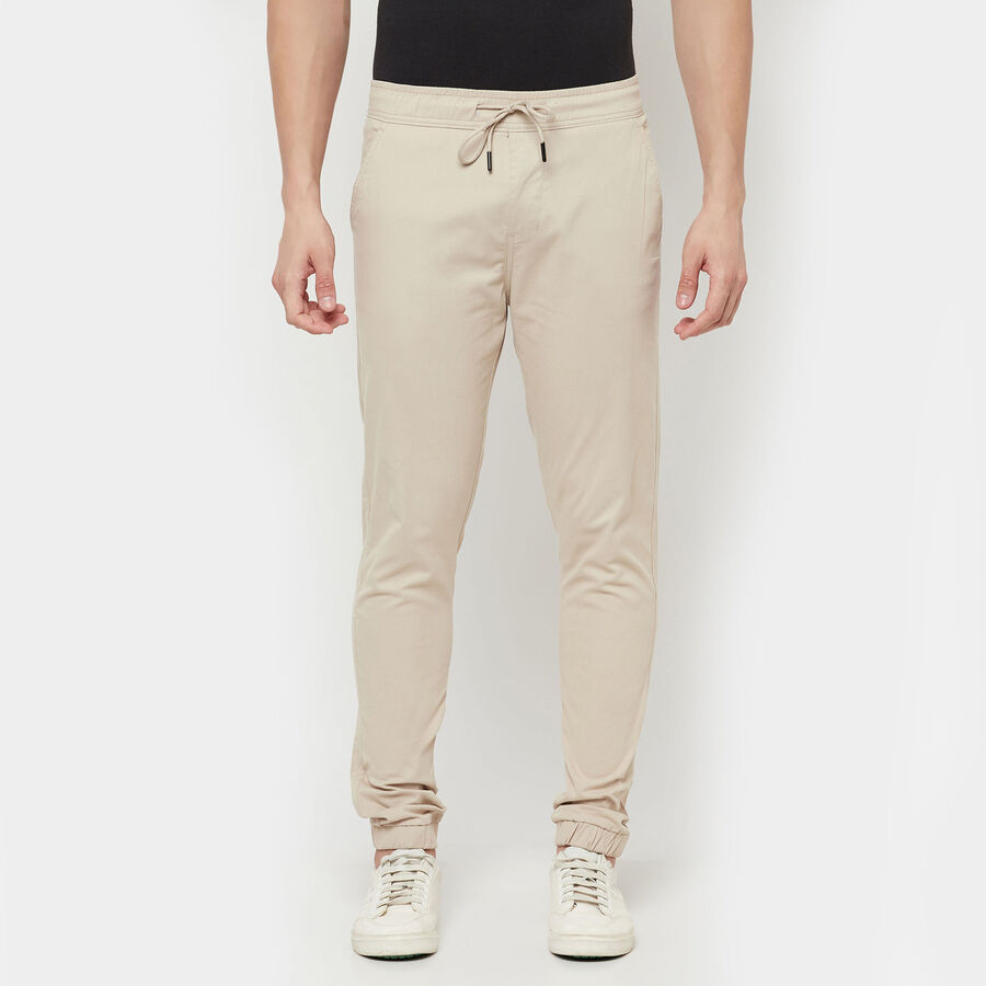 Solid Jogger Casual Trousers, Beige, large image number null