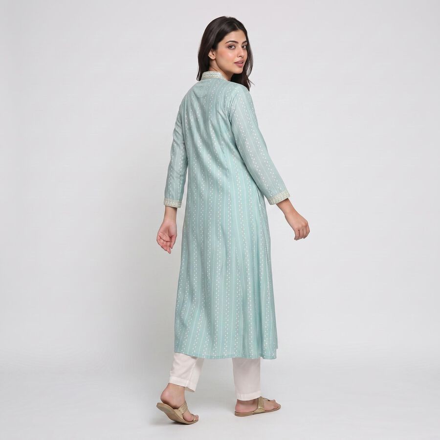 Women's Aqua V-Neck Printed Kurta, एक्वा, large