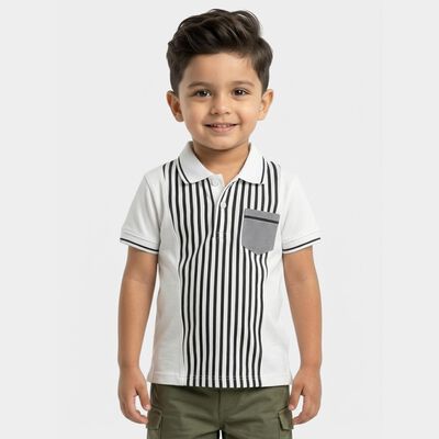 Boys White Cotton Round Neck Casual Half Sleeve T-Shirt