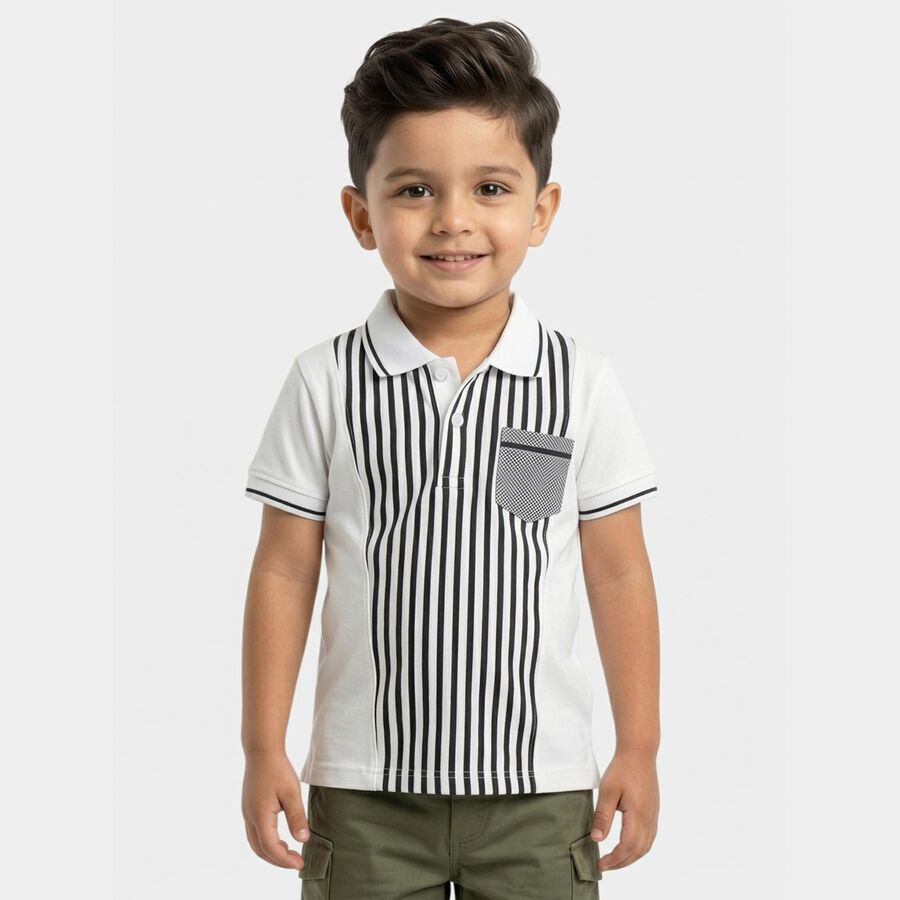 Boys White Cotton Round Neck Casual Half Sleeve T-Shirt, White, large
