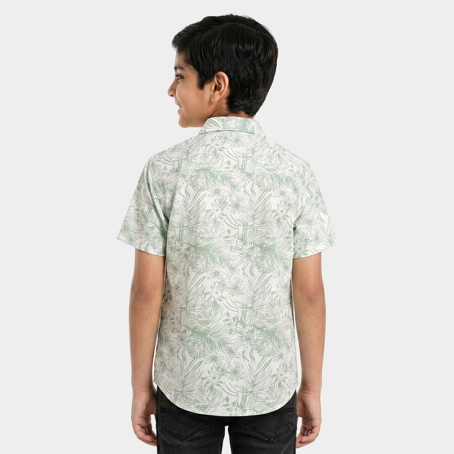 Boys Green Cotton Half Sleeve Collar Casual Shirt, Light Green, large