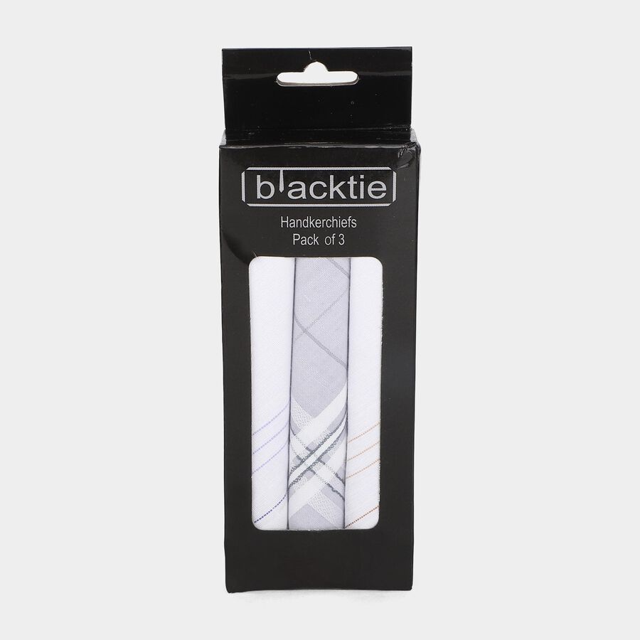 Men Grey Checked Pack of 3 Handkerchief, Dark Grey, large