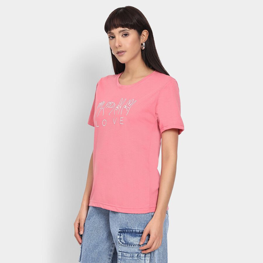 Ladies' Round Neck T-Shirt , गुलाबी, large image number null