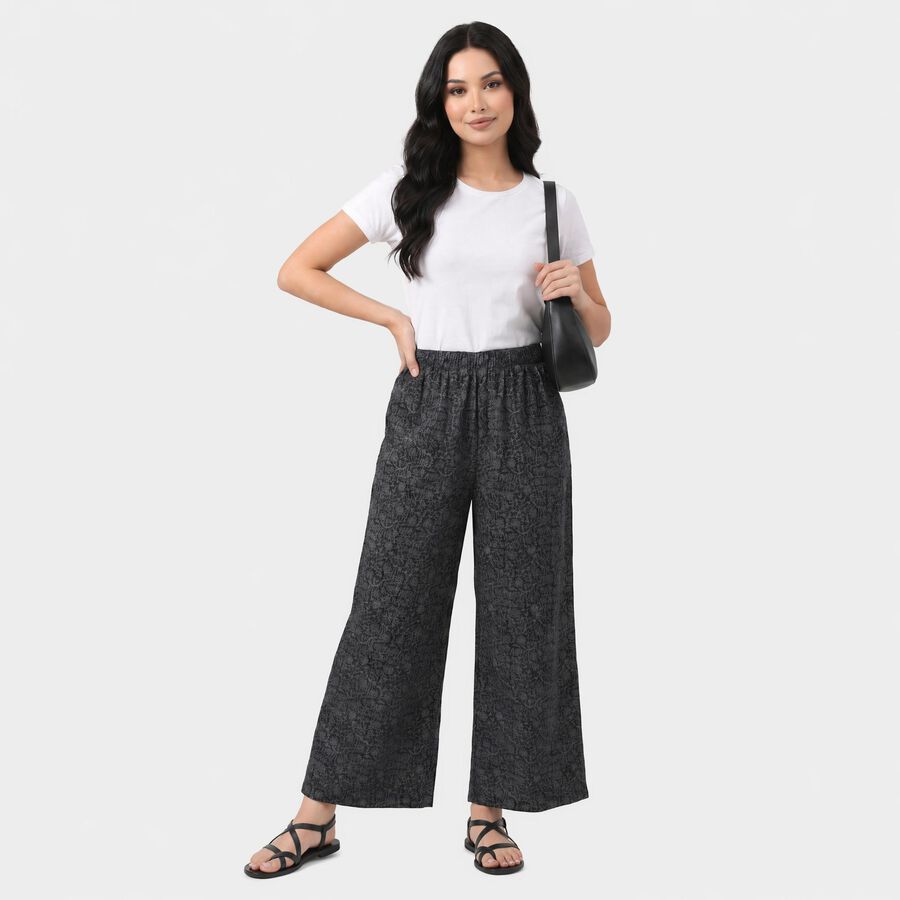 Women's Black Regular Fit Printed Palazzos, Black, large