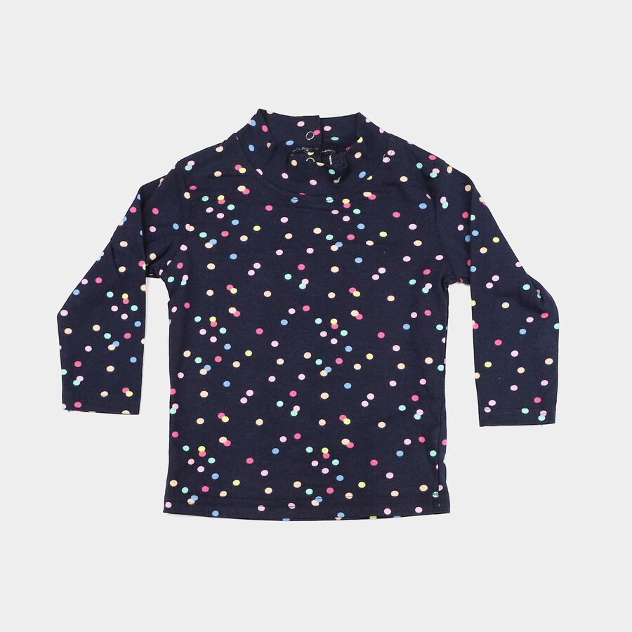 Infants Navy Blue Cotton High Neck Regular T-Shirt, Navy Blue, large