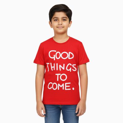 Boys Bright Cherry Red Crew Neck Casual T-Shirt
