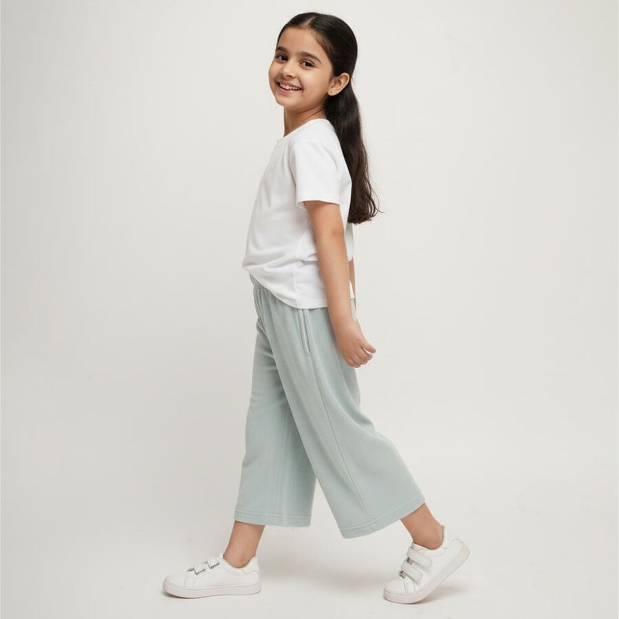 Girls' Light Sage Green Wide-Leg Elastic Waist Pyjama, एक्वा, large image number null