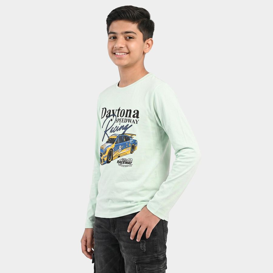 Boys Mint Green Crew Neck Regular Boys T-Shirt, Light Green, large