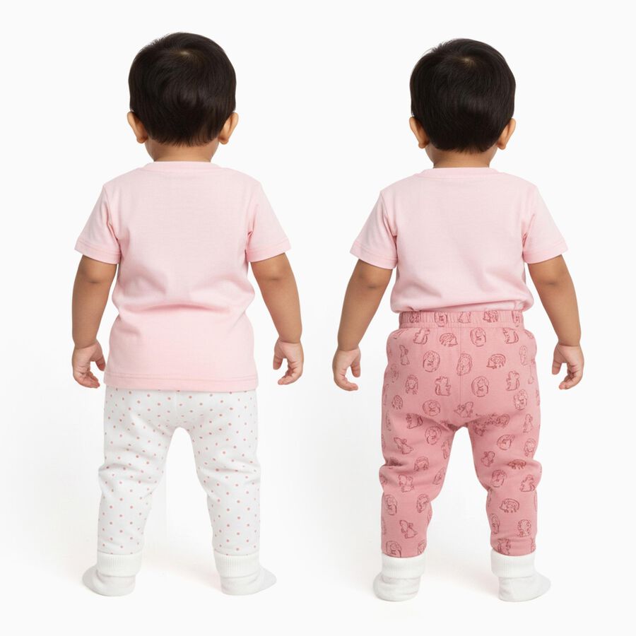 Infants' Pink and White Cotton Printed Pyjama Set, Light Pink, large image number null