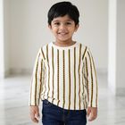 Boys White Crew Neck Regular Striped T-Shirt, White, small