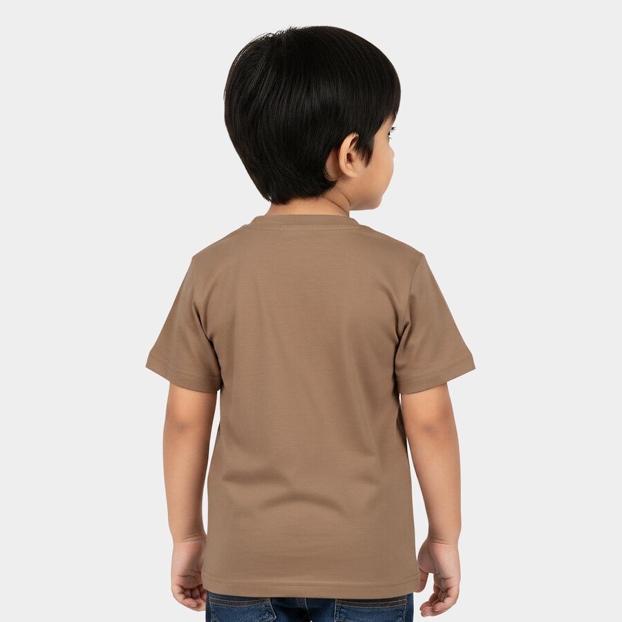 Boys Brown Cotton Crew Neck Regular Boys T-Shirt, Brown, large