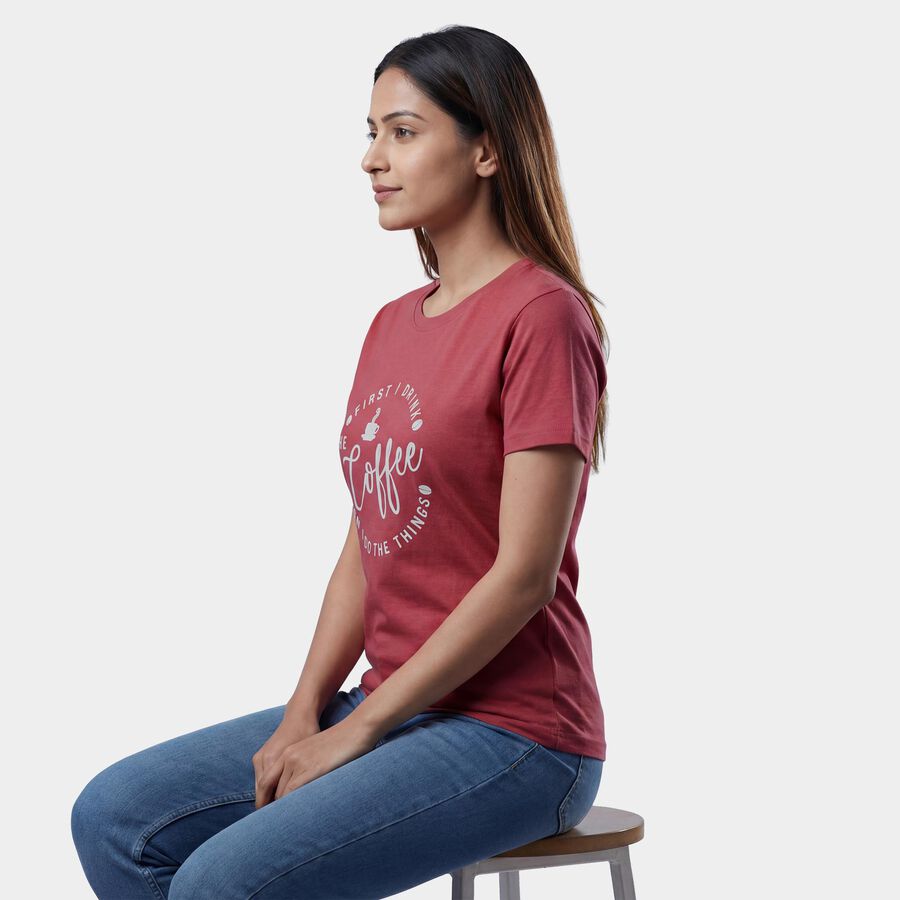 Women's Purple Round Neck Casual T-Shirt, Purple, large