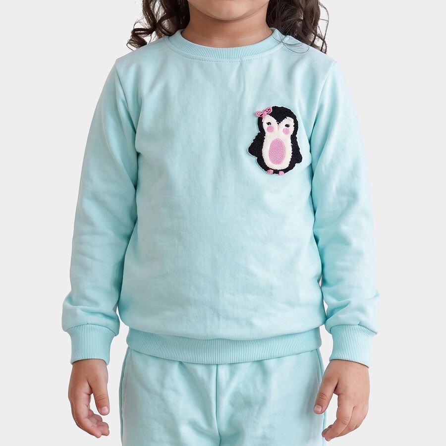 Girls Aqua Round Neck Lounge Hipster Set, एक्वा, large