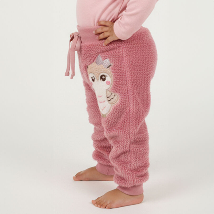 Girls Dusty Rose Fleece Owl Embroidered Pyjama, गुलाबी, large image number null