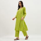 Women's Bright Lime Green Cotton Self Design Ethnic Set, Light Green, small image number null