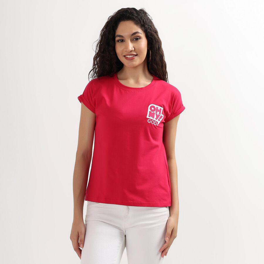 Ladies' Round Neck T-Shirt , Fuchsia, large image number null