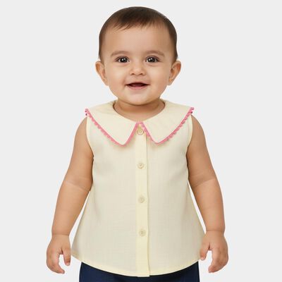 Infants Yellow Cotton Half Sleeve Spread Collar Casual Shirt