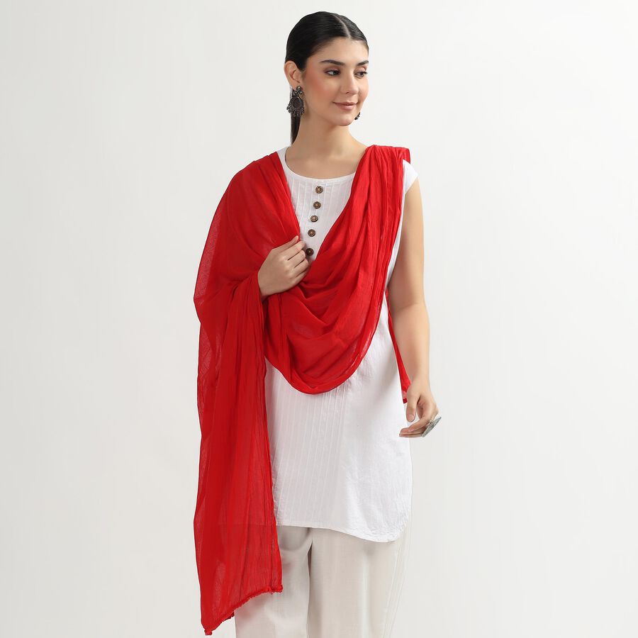 Women's Vibrant Red Crinkled Dupatta, Red, large image number null