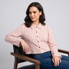 Women's Pink Striped Collar Shirt, गुलाबी, small