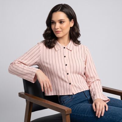 Women's Pink Striped Collar Shirt
