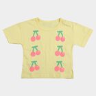Girls Yellow Cotton Round Neck Casual T-Shirt, Yellow, small