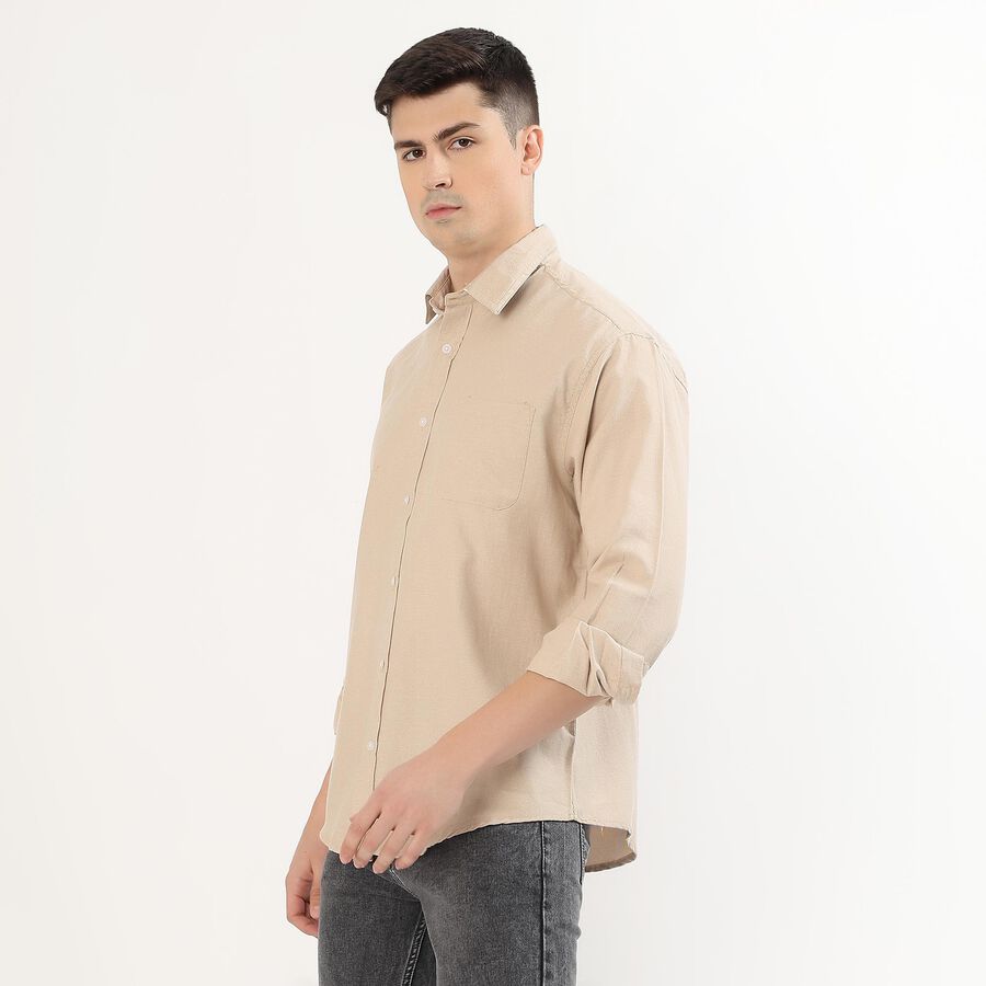 Men's Light Beige Spread Collar Casual Shirt, Beige, large image number null