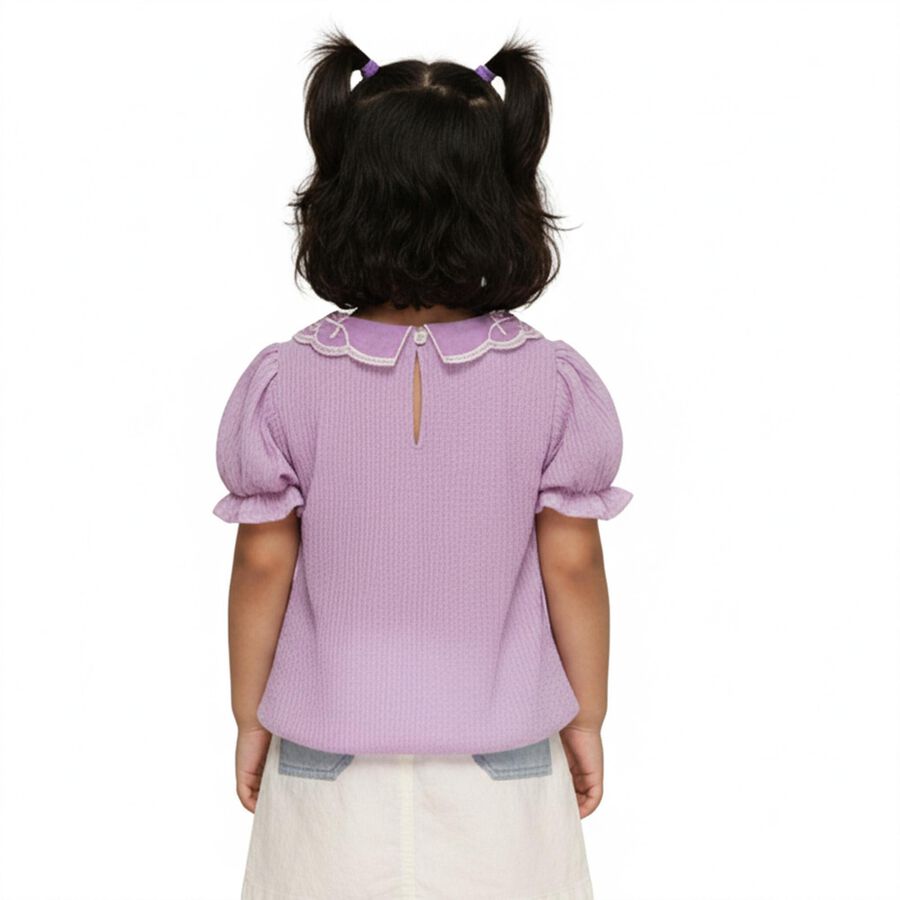 Girls Lavender Peter Pan Collar Romantic T-Shirt, Lilac, large