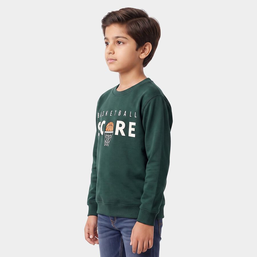 Boys' Green Crew Neck Graphic Print Sweatshirt, Dark Green, large