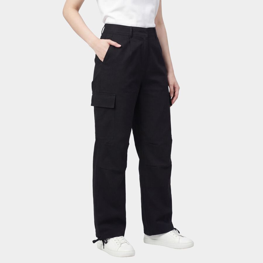 Women's Black Straight Fit Formal Trousers, Black, large