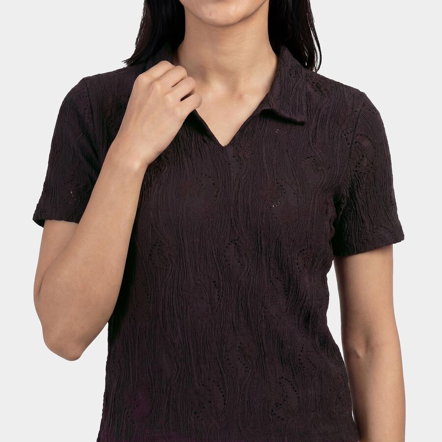Women's Wine Polo Neck Classic T-Shirt, Wine, large