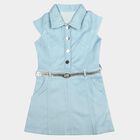 Girls' Light Blue Cotton Blend Casual Frock, हल्का नीला, small