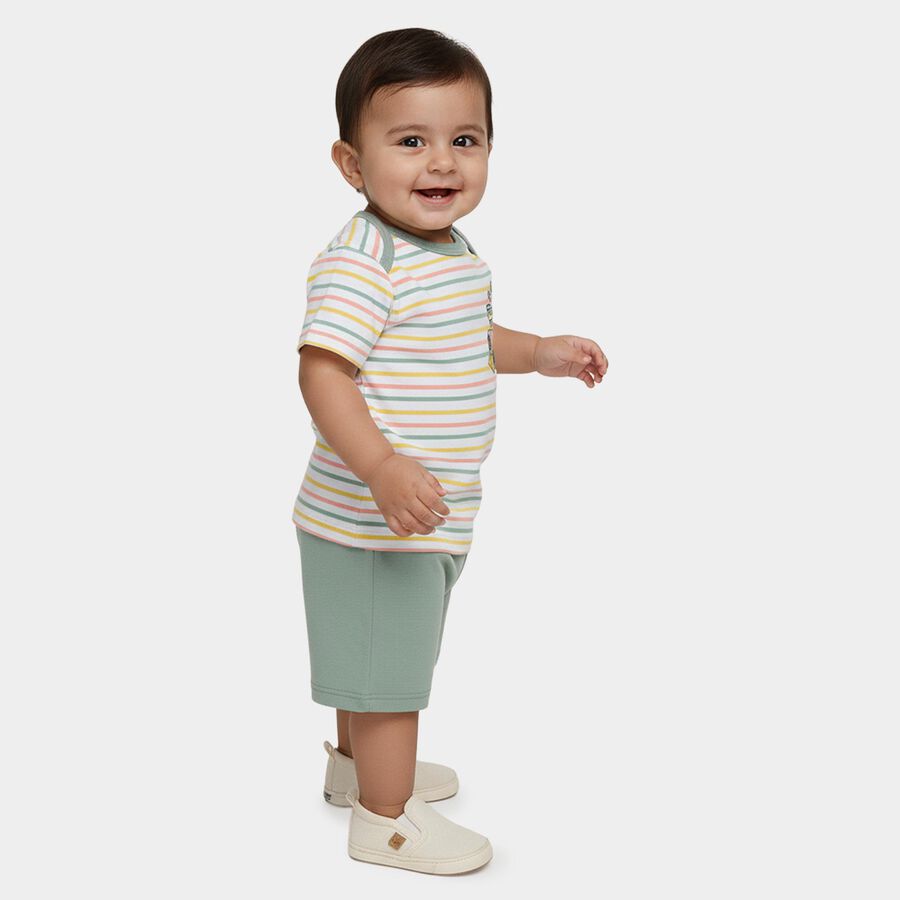 Infants Green 100% Cotton Round Neck Train Printed Baba Suit, Light Green, large