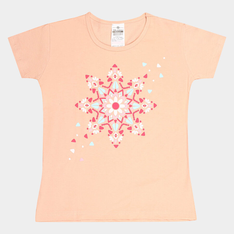 Girls Cotton T-Shirt, Peach, large image number null