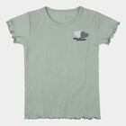 Girls' Green Round Neck Casual T-Shirt, Light Green, small