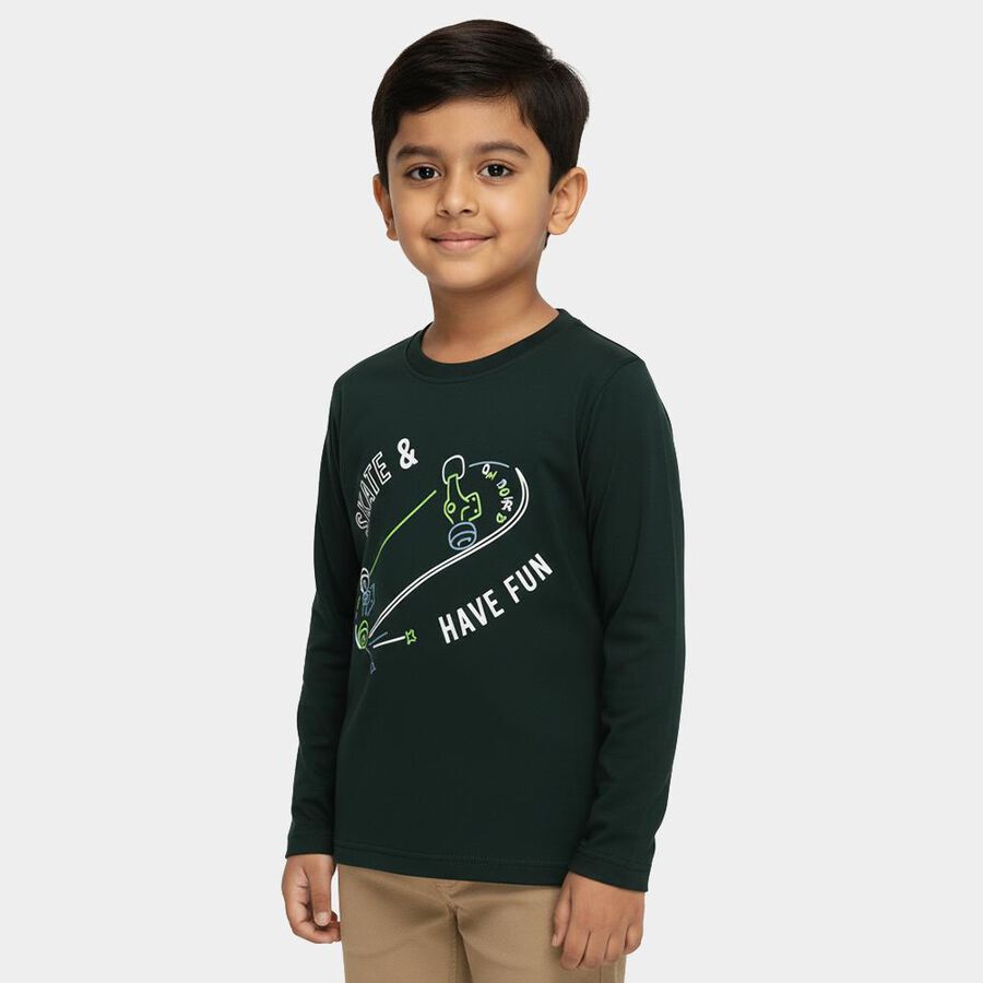 Boys Dark Green Crew Neck Casual T-Shirt, Dark Green, large image number null